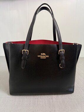 Coach Mollie Tote Leather C4084 Shoulder Bag Black True Red Gold Hardware READ